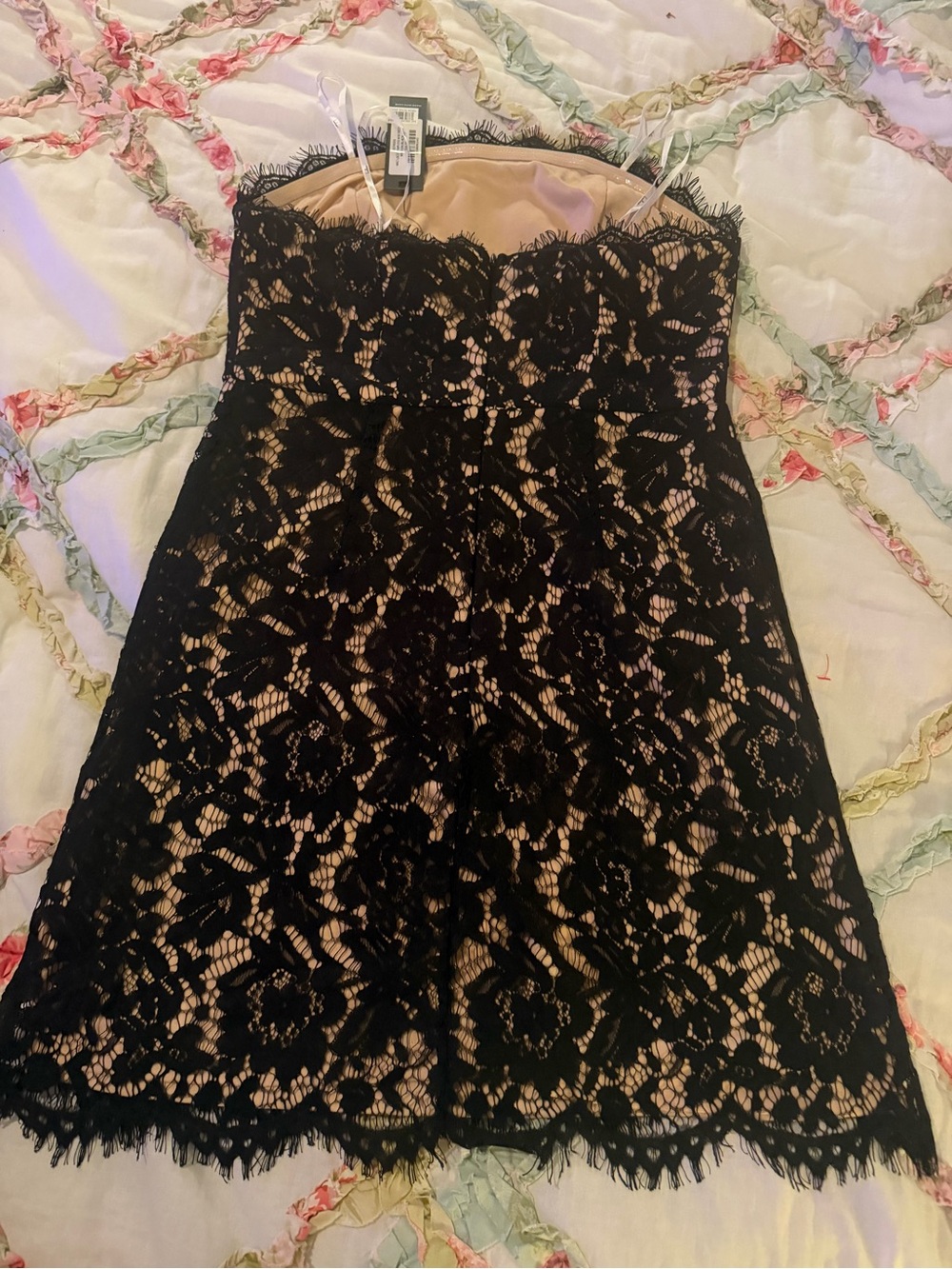 Lulu's Black Lace Strapless Mini Dress with Nude Underlay - Picture 9 of 10